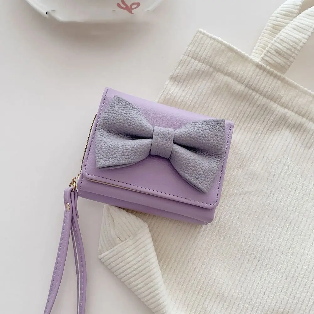 

Cute Pu Leather Bow Short Wallet Multifunctional Coin Purse Card Holder Card Bag Korean Style Clutch Bag Girls