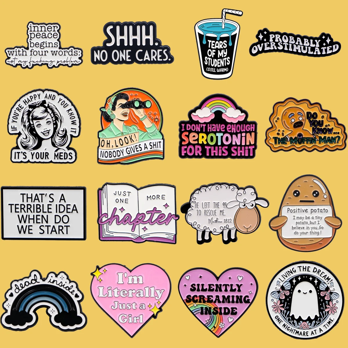 Funny Quotes Enamel Pin Rainbow Brooches For Women Cat Lapel Pin Backpack Bags Badges Party Gifts Clothing Accessories