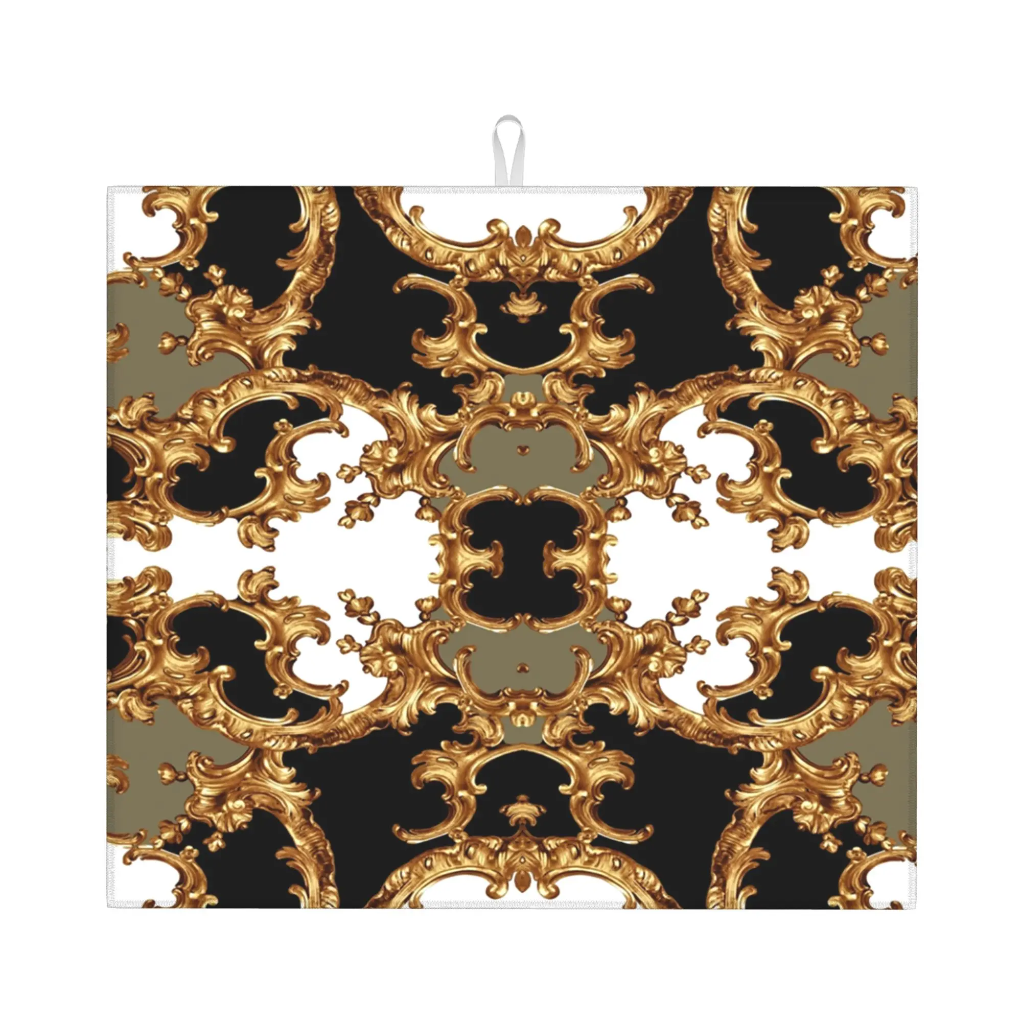 Drying Mat For Kitchen Golden Ornamental Baroque Symmetrical Water Absorbent Waterproof Reusable Kitchen Counter Protector Mat