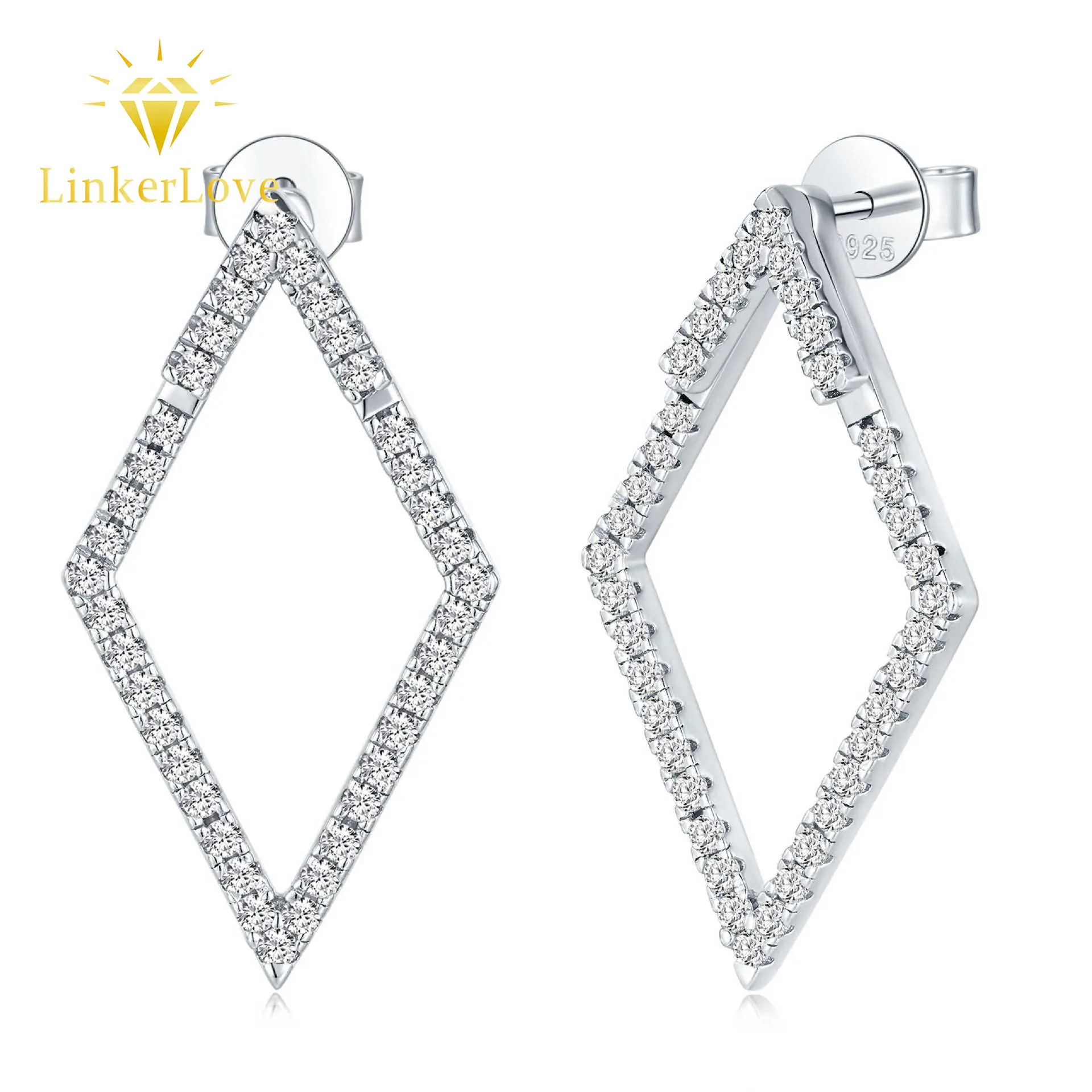 

LinkerLove 925 Silver Moissanite Rhombus Pendant Earrings Hypoallergenic Stud Earrings for Women Wedding Party Fine Jewelry Gift