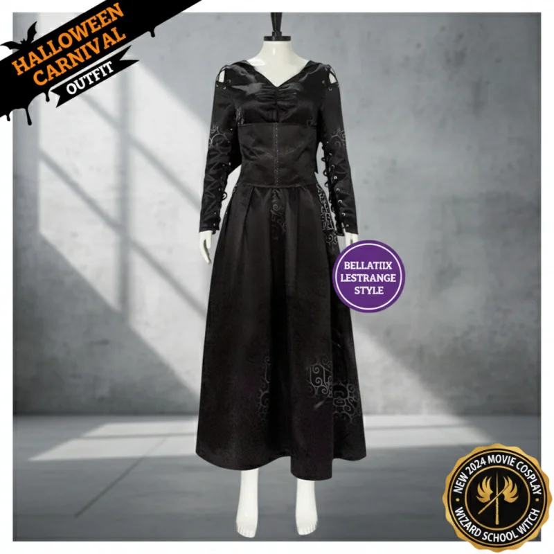 ☆ Disfraz de Cosplay de Bellatrix Lestrange de SunlCos para Mujer, Vestido de Bruja de la Escuela de Magia para Halloween 2024 ☆