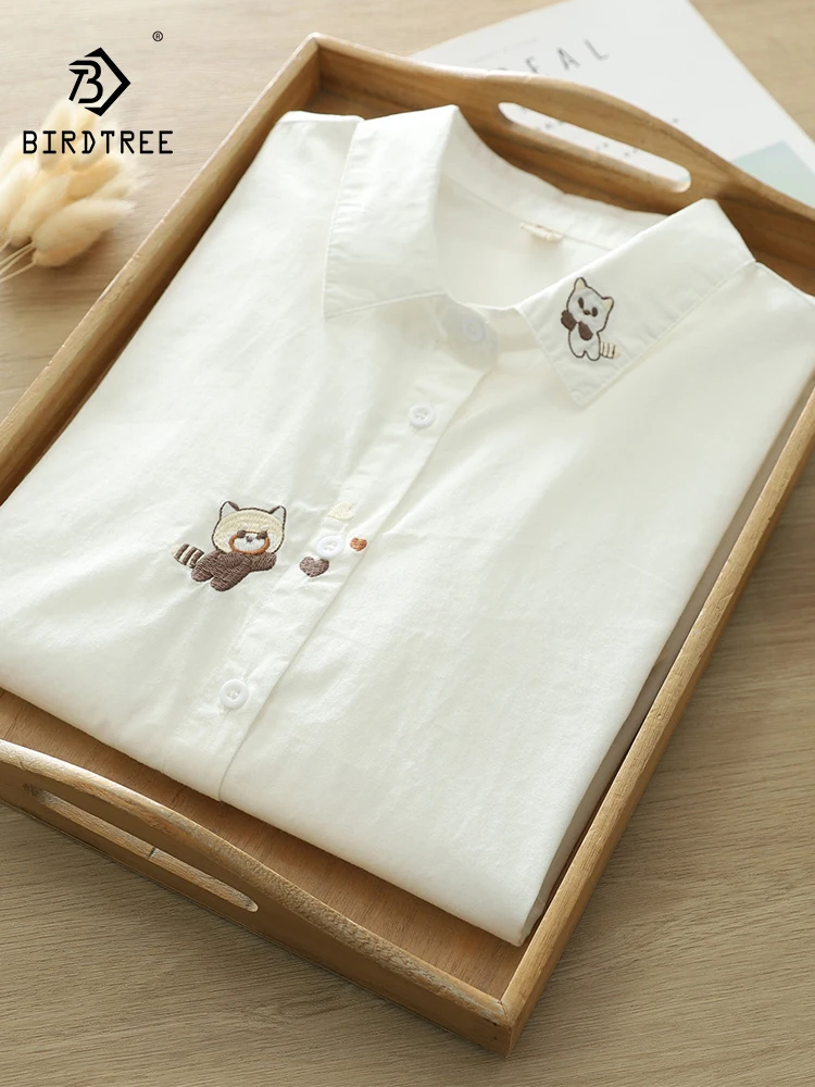 

Новинка 2025, осенняя хлопковая рубашка с длинными рукавами, женская рубашка с отложным воротником и вышивкой, милая свободная блузка в консервативном стиле Mori Girl T58221CC