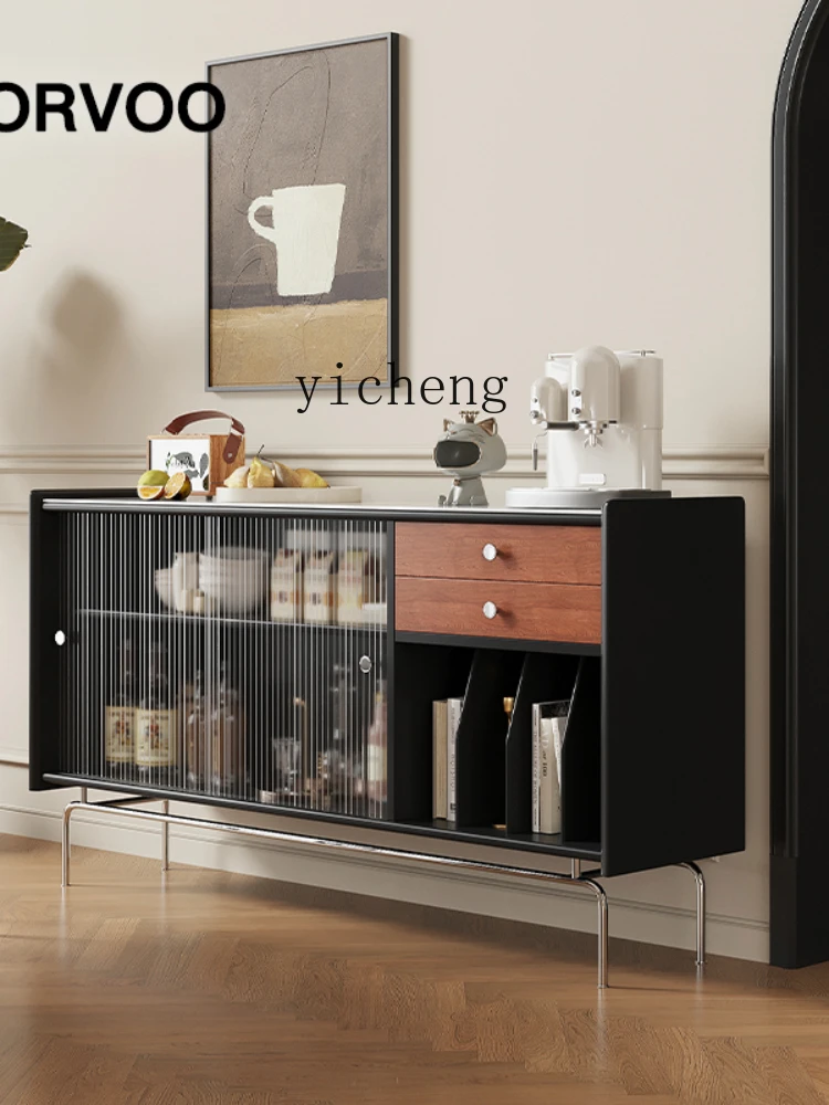 XL Color Matching Solid Wood Sideboard Cabinet Black Fashion Restaurant Storage Cabinet Tea Cupboard