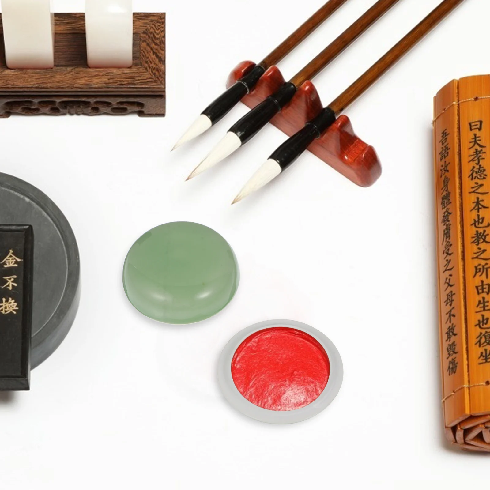 1Pcs Calligraphy Inkpad Box Yao Porcelain Red Ink Paste Container with Smooth Surface Easy Clean Desktop Chinese Painting