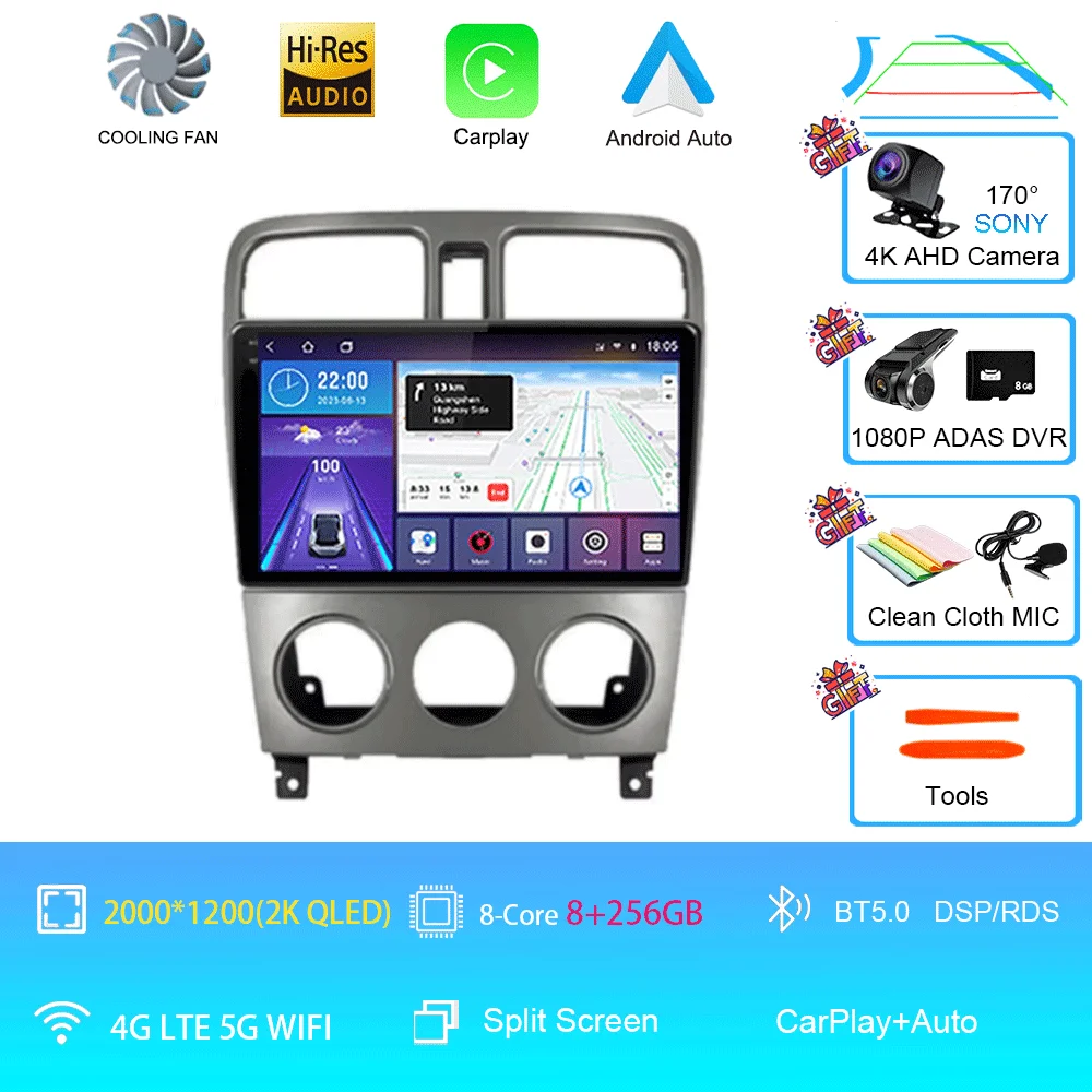 Android 16 autoradio multimediasysteem videospeler navigatie Carplay geen 2Din DVD scherm voor Subaru Forester SG 2002-2008