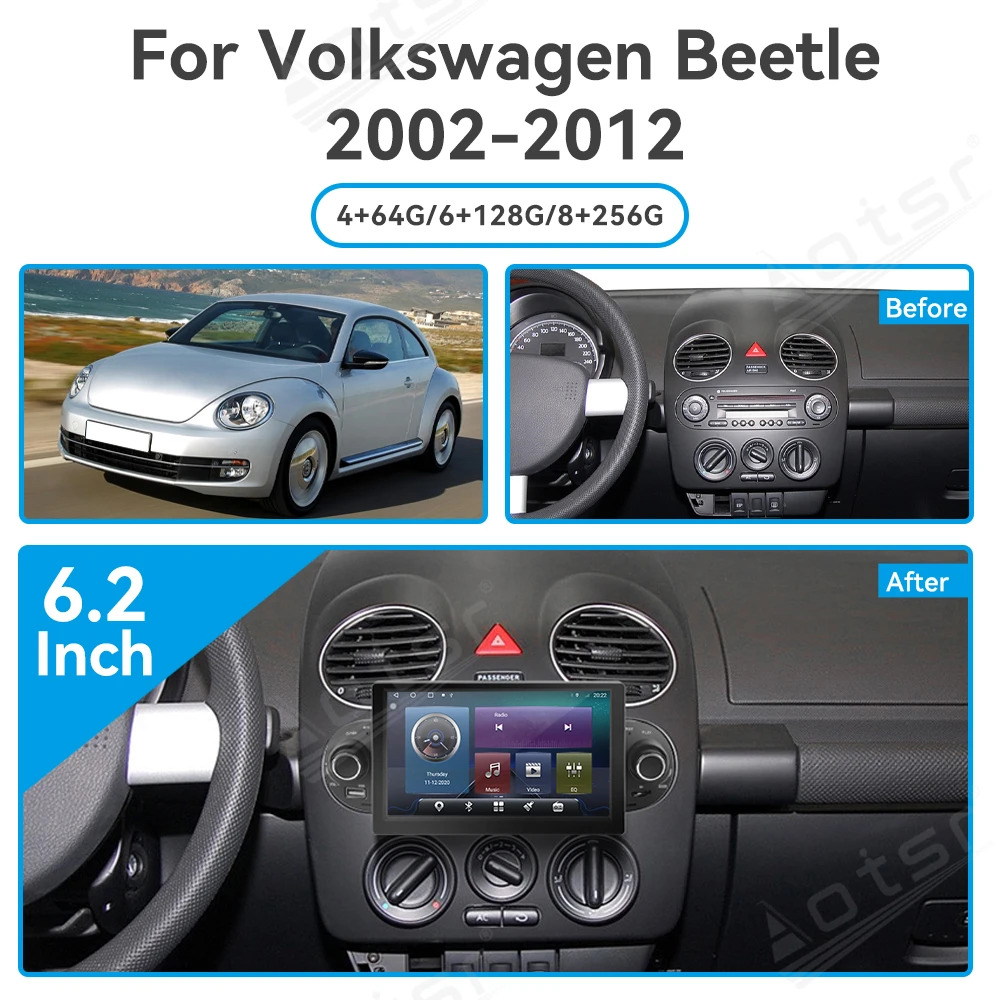 Car Radio Android 13 For Volkswagen Beetle 6.2 Inch GPS Navigation Car Multimedia Player Stereo Head Unit Car Media Head Unit