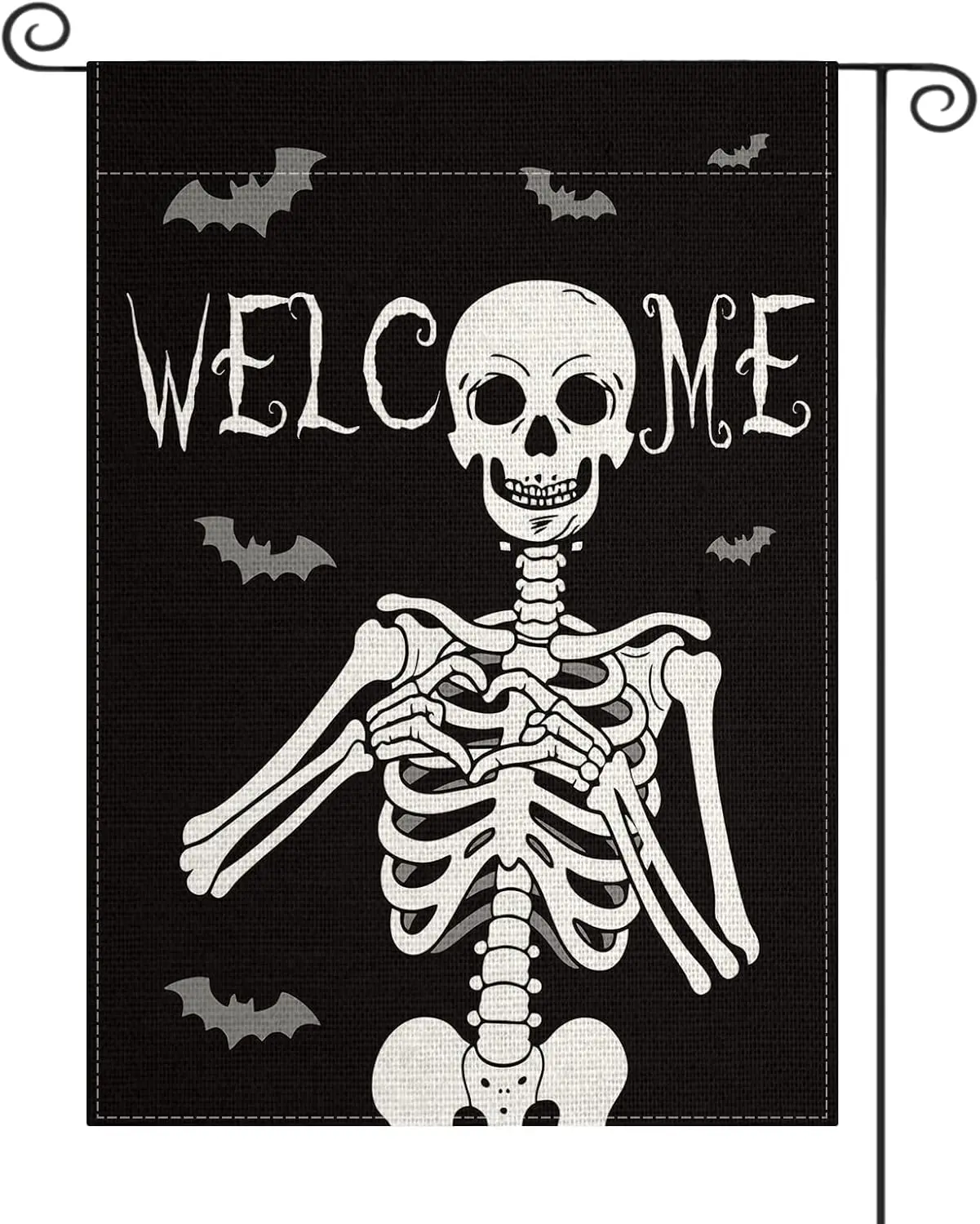 Halloween Welcome Skull Garden Flags for Outside 12x18 Inch Double Sided, Spooky Skeleton Garden Flag for Fall Indoor House  hhz