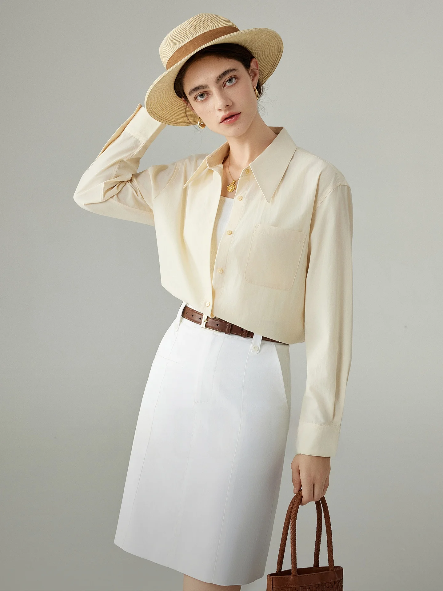 

Yoka Home Spring Letter Long Sleeve Women's Shirt Casual Loose Shape Commute Polyester Cotton Blend V-neck Button Closure