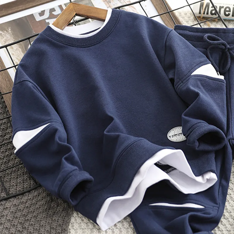 Boys Suit Sweatshirts +Pants Cotton 2Pcs/Sets 2022 Solid Spring Autumn Sports Sets Teenagers Tracksuit Children Clothing