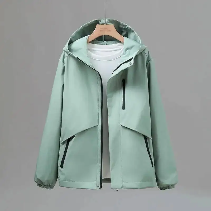 

Spring Autumn Casual Jacket 2025 New Loose Hooded Women's Clothes Coat Solid Color Fashion Pocket Female Outeawer Jackets
