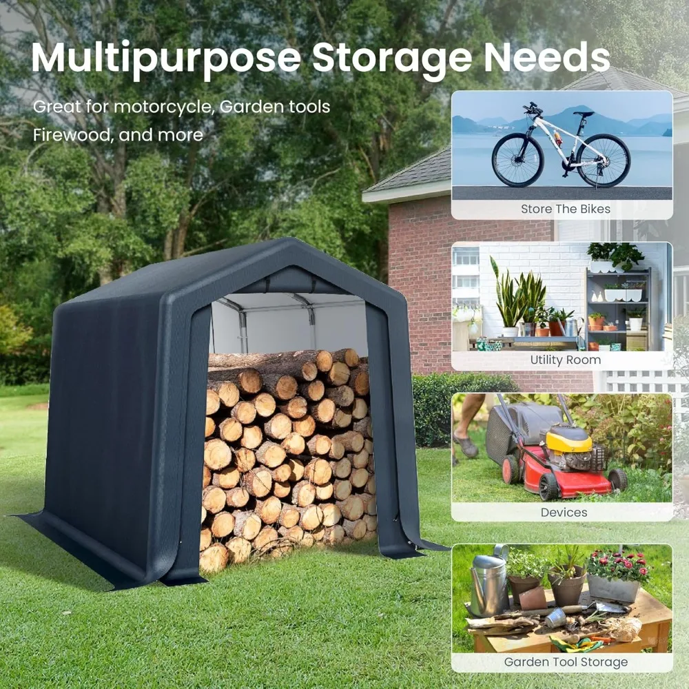 

6'x10'x7' Outdoor Portable Storage Shed/Garage with 2 Roller-Up Zipper Doors and Ventilation, Grey