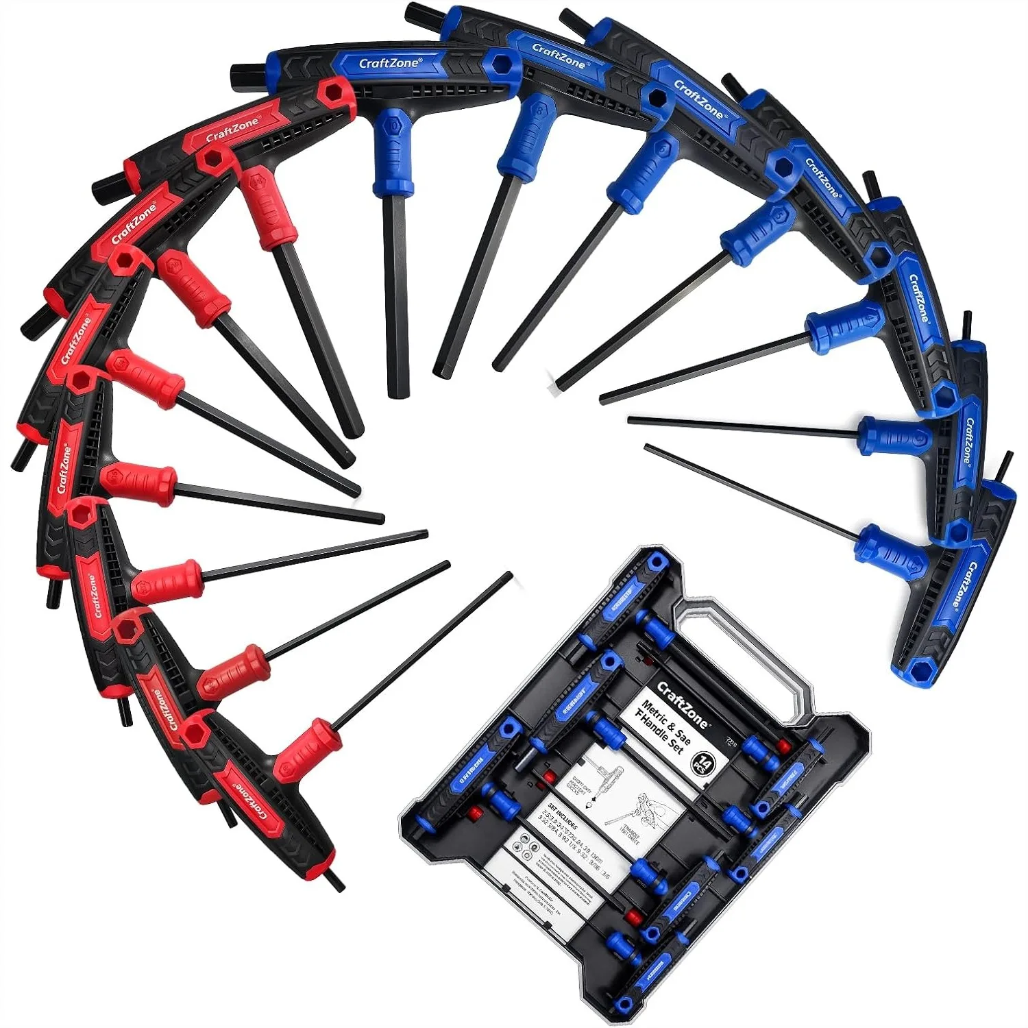 

14-Piece T-Handle Allen Wrench Set with Storage Rack, Metric & SAE Hex Key Set for Furniture, Bike, Auto Repair
