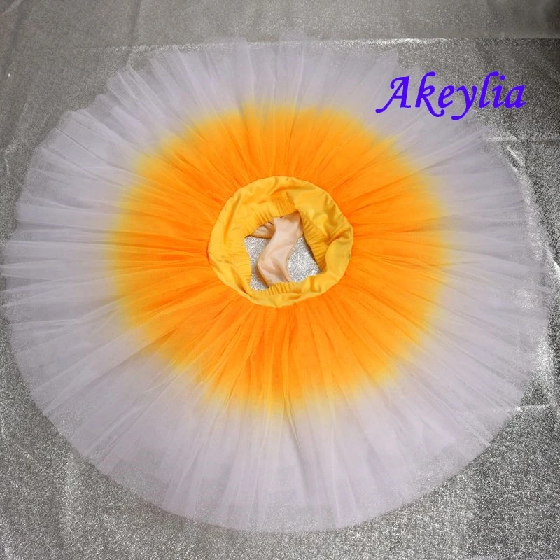 

7 layers yellow white Gradient Half Ballet Tutu for girls blue white Pancake Practice Rehearsal Platter Firm Tulle dress 8923