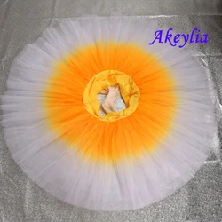 7 layers yellow white Gradient Half Ballet Tutu for girls blue white Pancake Practice Rehearsal Platter Firm Tulle dress 8923