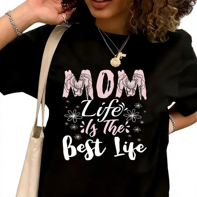 Mom Life Is The Best LifeWomen's T-Shirt 100% Cotton Funny Graphic Short Sleeve Tee Novelty Shirt Casual Crew Neck Top S-5XL