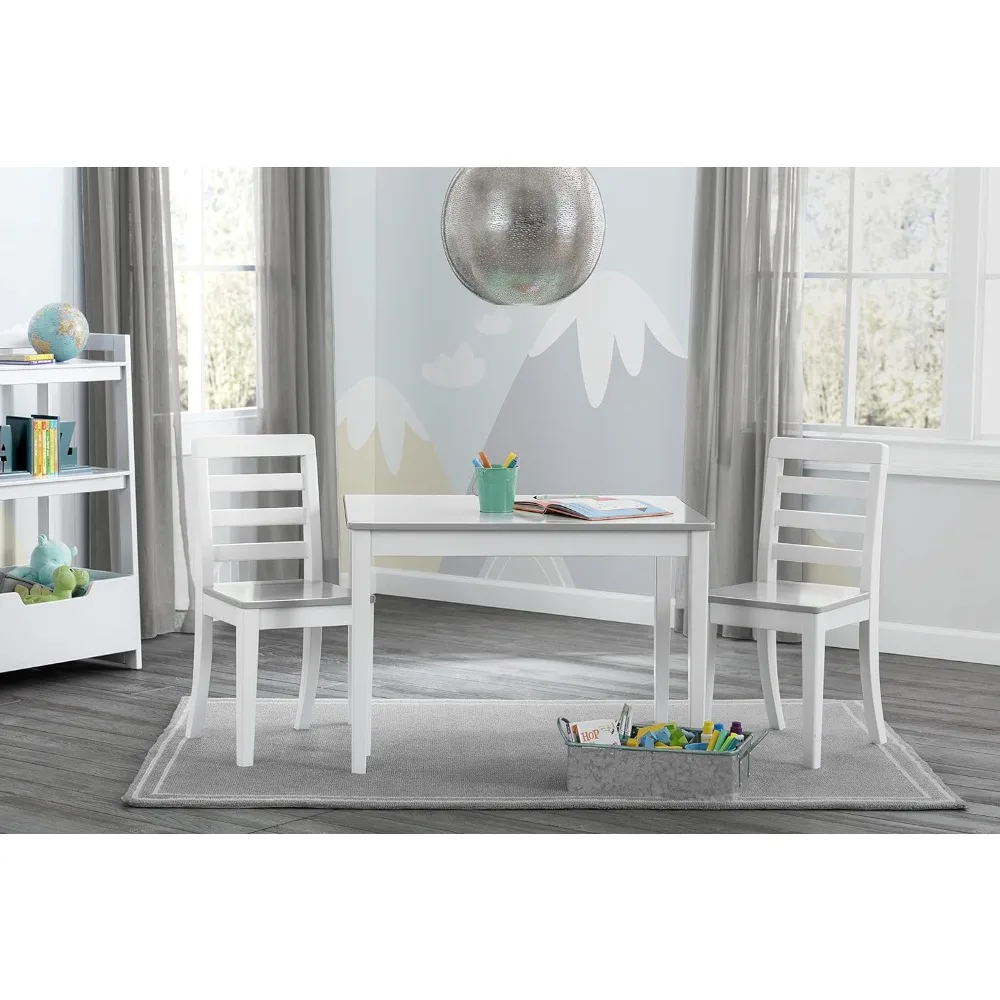 Ensemble table et 2 chaises pour enfants, Bianca blanc/gris