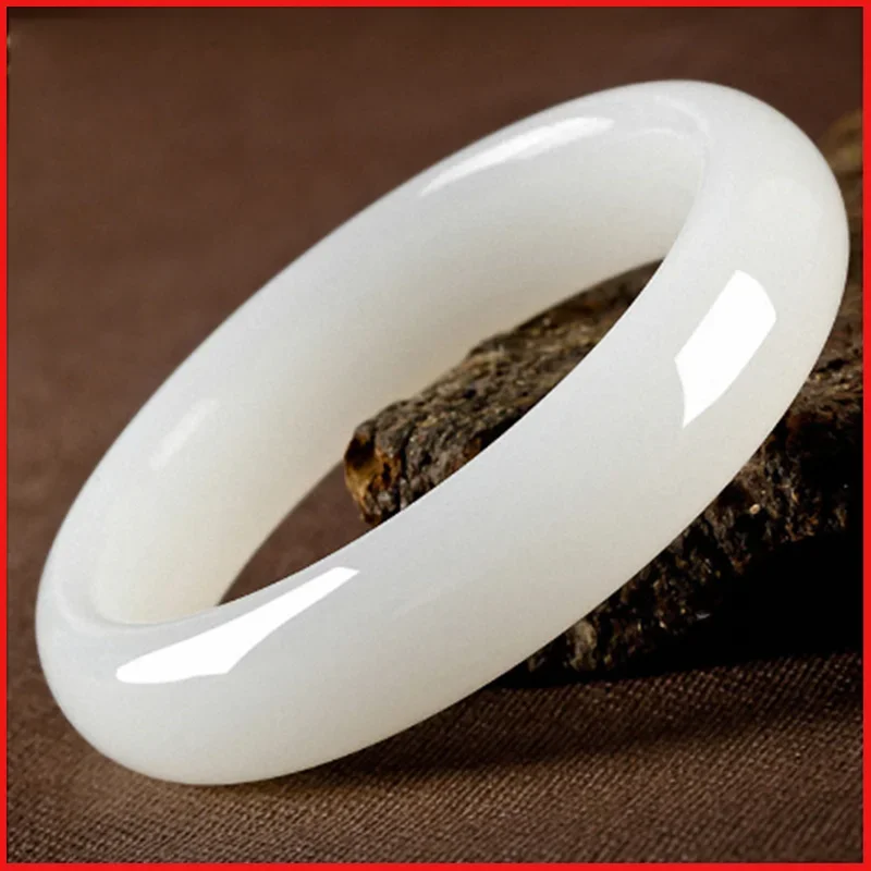 

Chinese Natural White Jade Hand-carved Jade Bracelet Fashion Women Pure Natural Genuine Wide-strip Jade Bracelet