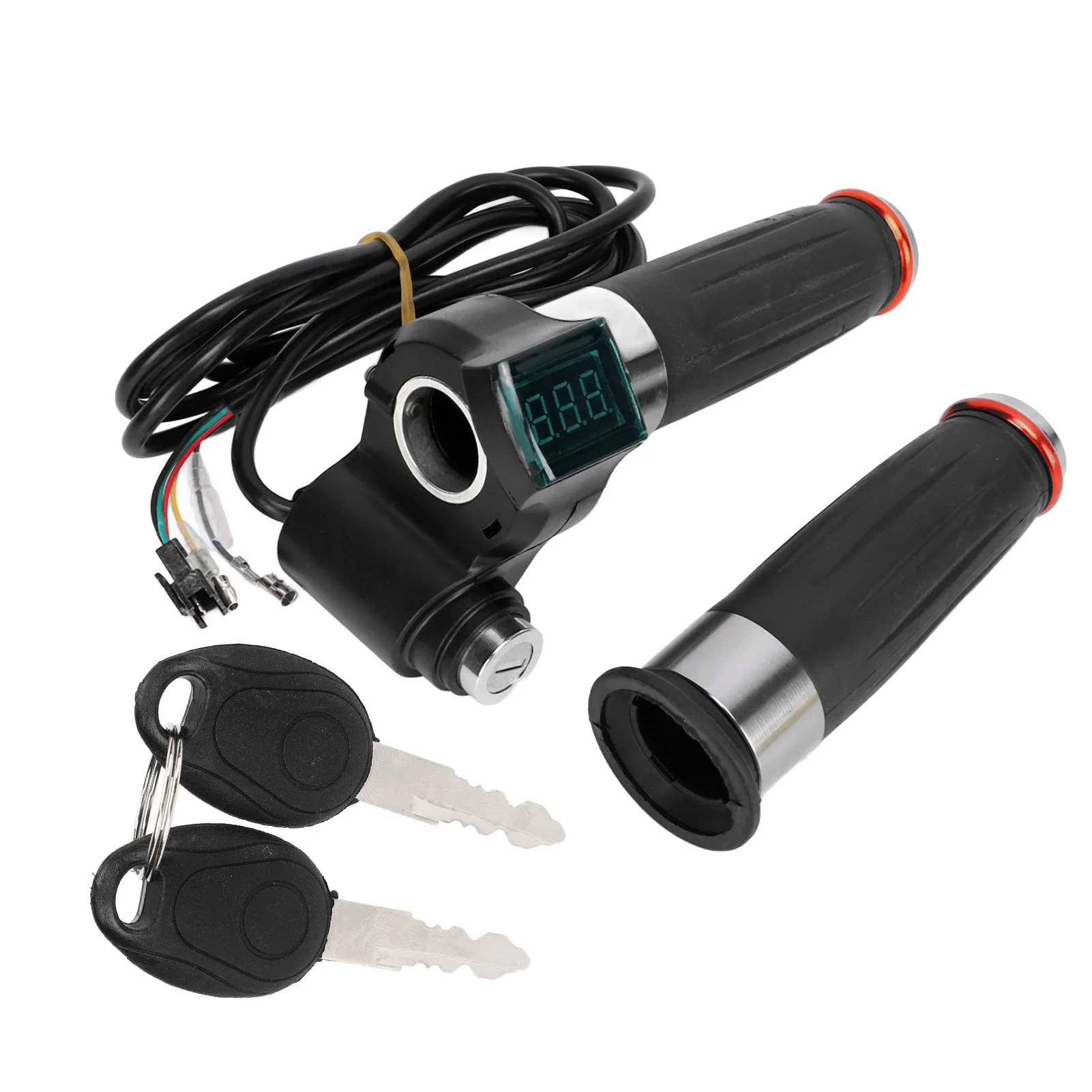 

1 Pair Throttle Handle Grip Handlebar Left Right Twist Throttle with Red Font Display Lock for Electric Bike Accessories