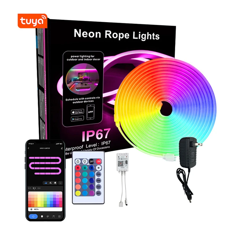 

Неоновая световая лента Tuya RGB 24 В 2A 5X12 мм, водонепроницаемая световая лента, подходит для украшения рекламной доски, атмосферный свет