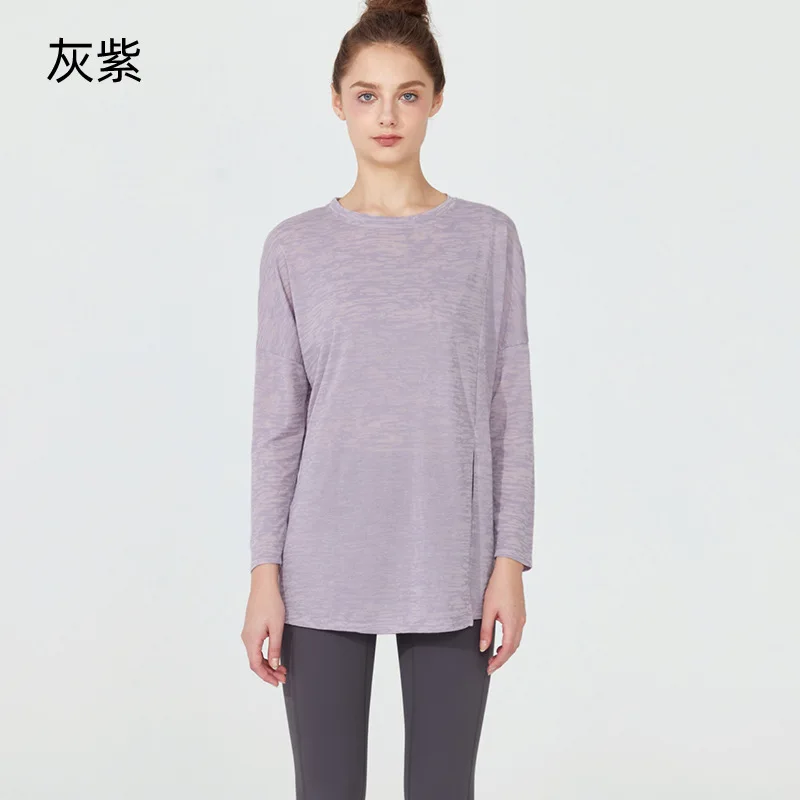 เสื้อโยคะแขนยาวสำหรับฤดูใบไม้ผลิและฤดูใบไม้ร่วง เสื้อวิ่งออกกำลังกายสำหรับผู้หญิง ระบายอากาศได้ดี ทรงหลวม เหมาะสำหรับการฝึกซ้อมและฟิตเนส