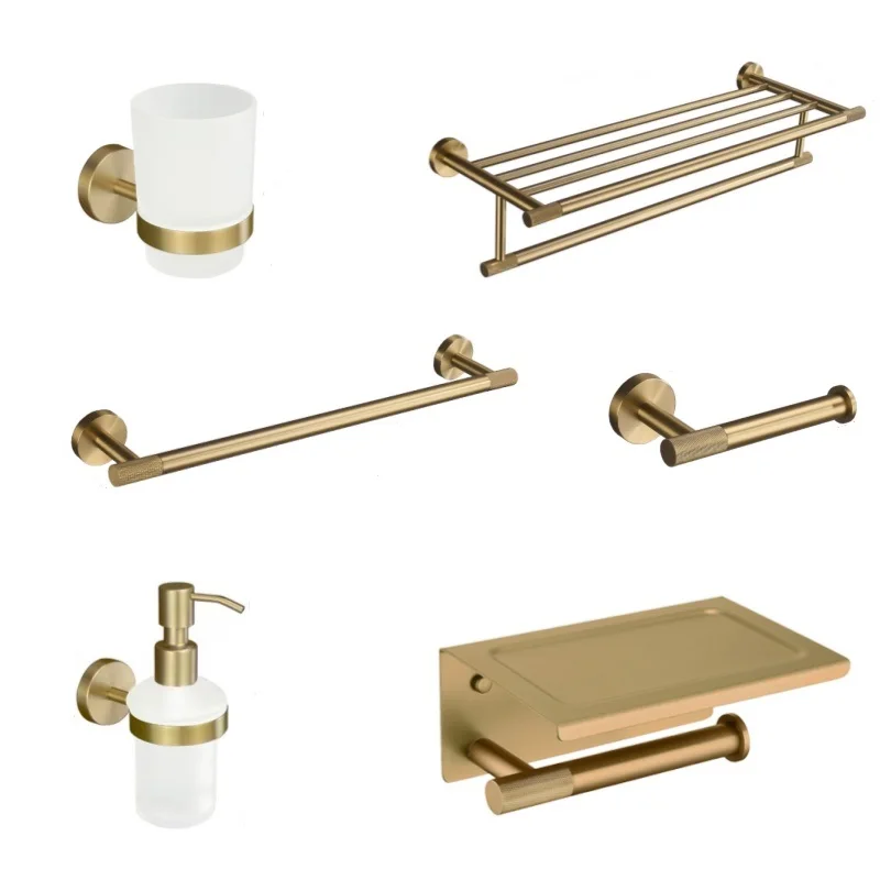 High Quality Brushed Gold Stainless Steel Towel Rack Towel Bar Toilet Tissue Holder Towel Ring Soap Dish Bathroom Accessories