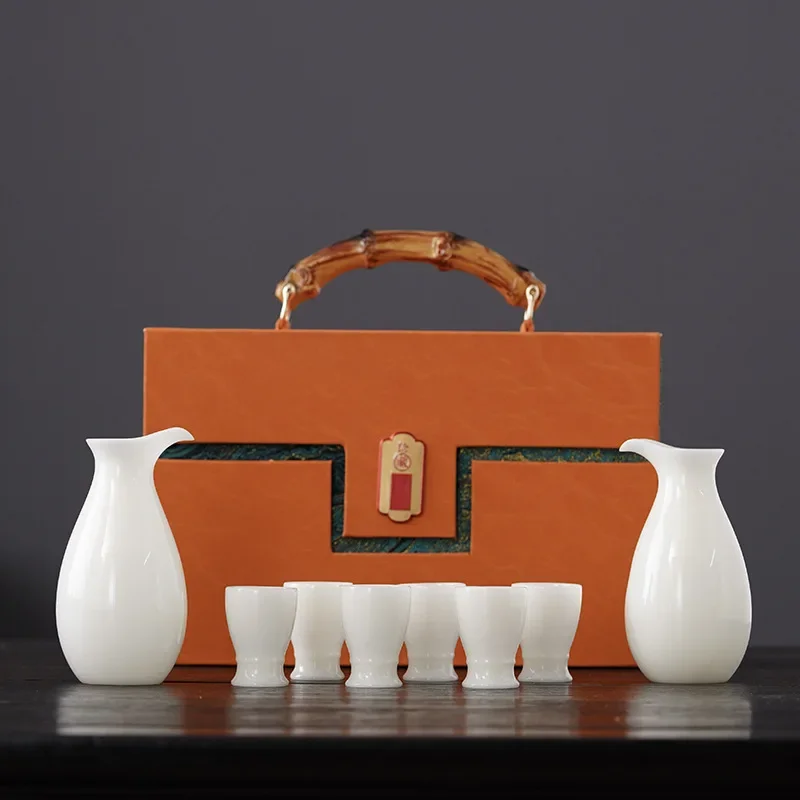 High end, jade, ice, jade porcelain, wine set Baijiu sub wine, gift box, Dehua