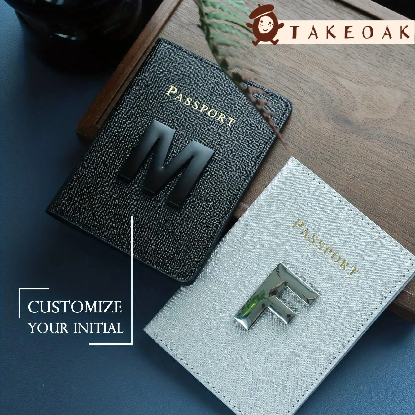 

2PC Custom Initial Passport Cover with 3D Metal Letter Minimal Luxury Couple Passport Set Personalized Travel Document Organizer