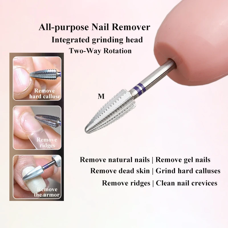 Punta da trapano per unghie professionale in carburo di tungsteno per rimozione gel duro e spesso Punta per unghie acrilica Trapano elettrico Accessorio per manicure