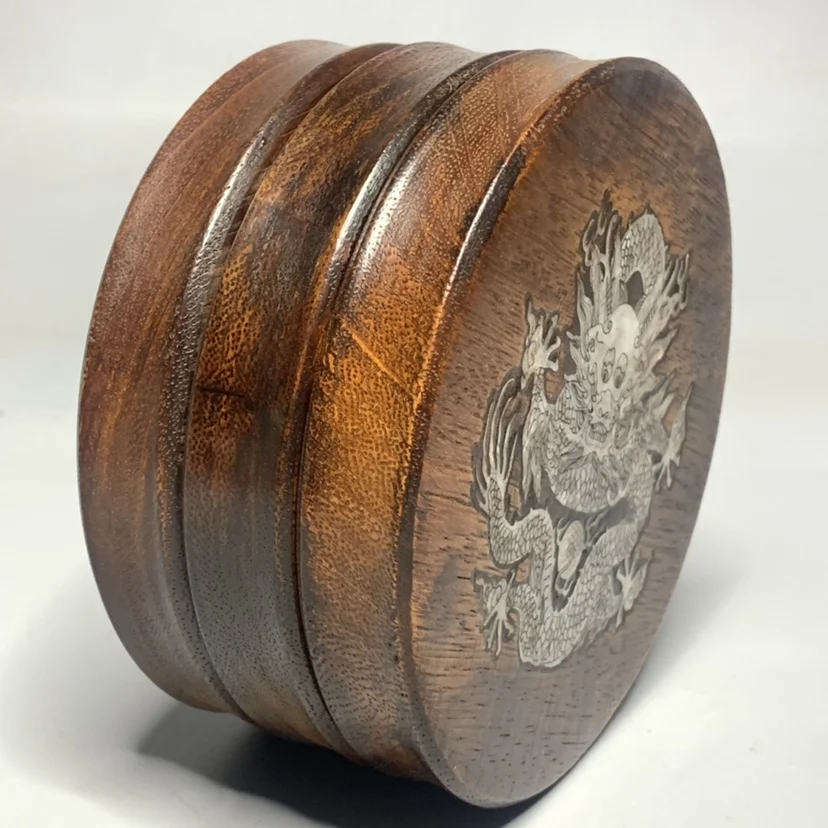 Treasured rosewood round box with inlaid shell jewelry box, bracelet, wooden buckle box