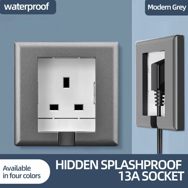 UK wall socket Hidden waterproof socket into the wall 13A 250V 86mm*86mm power socket Wall Power Outlet