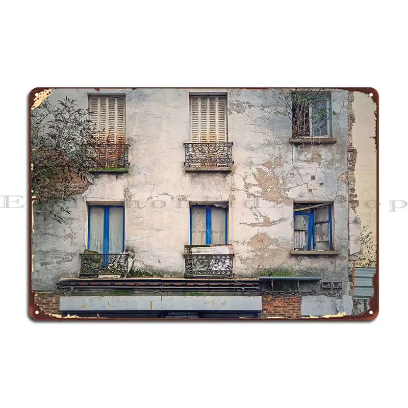 Abandoned Building Facade Metal Plaque Living Room Club Iron Bar Printing Tin Sign Poster