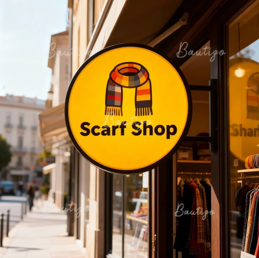 Custom Double Sided LED Scarf Shop Sign Logo Wall Company Exterior Box Sign Mounted Round Light Advertising Illuminated Lightbox