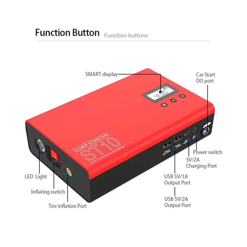 Car High Power Jump Starter 12V 8000/12000mAh 600A Peak Current Car For 3.4L 5.0L Emergency Car Battery Jump Starter