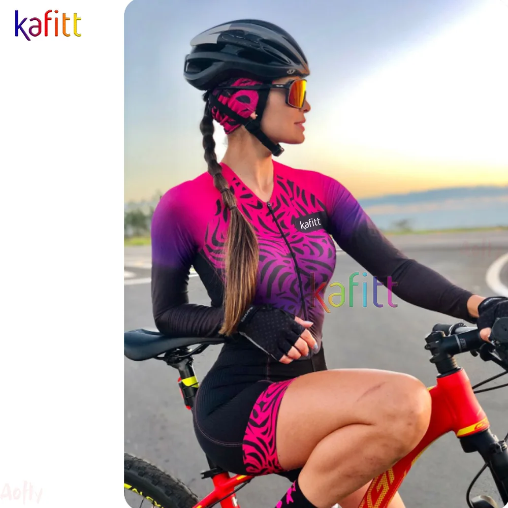 Women\'s Long Sleeve Triathlon Cycling Jersey Clothes Skinsuit Sets 2023 Macaquinho Ciclismo Feminino 20D Cushion Jumpsuit Kits