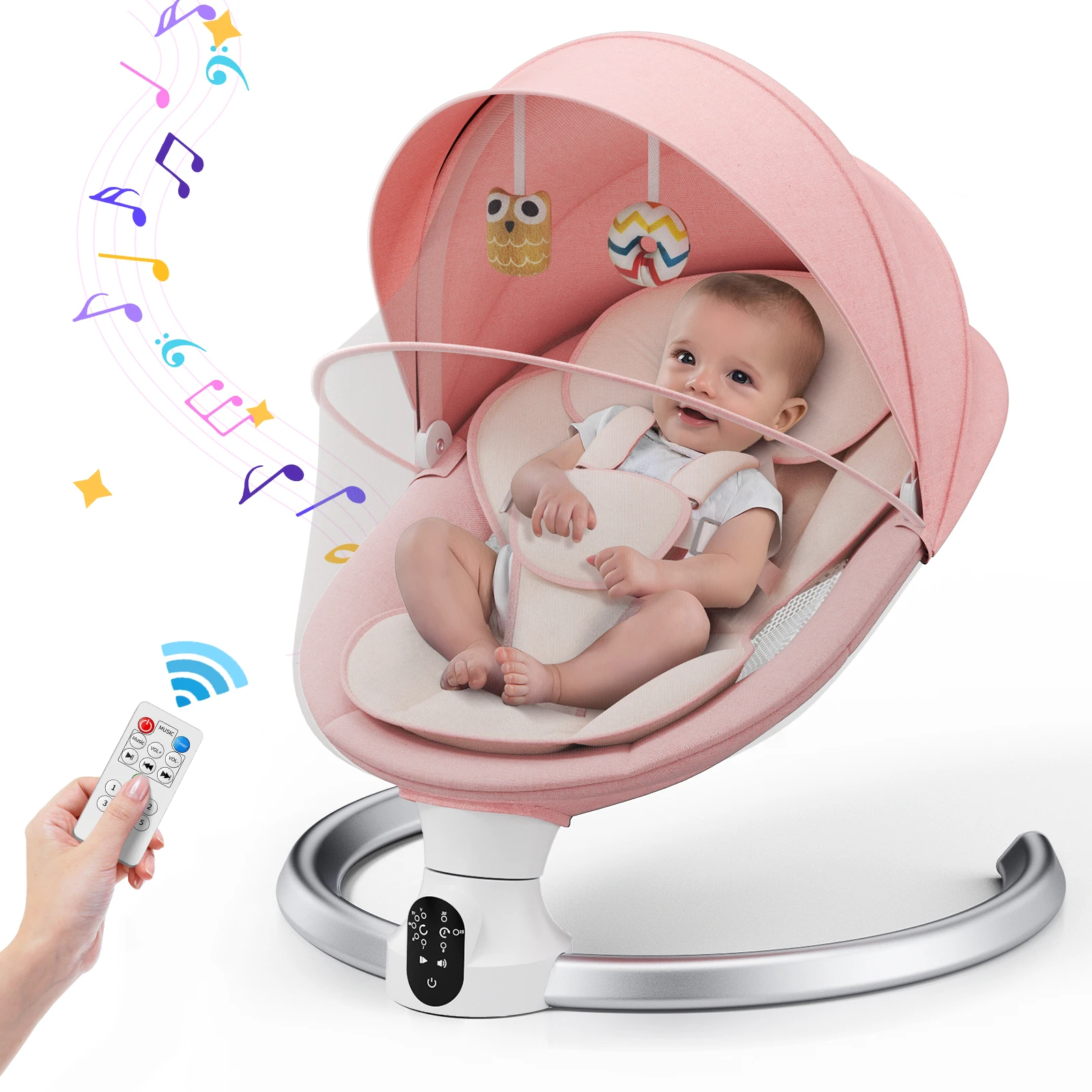 Elektrische Babyschaukel, Babywippe, APP und ferngesteuerte Babyswaage von der Geburt bis 9 kg, 5-Punkt-Geschirr, verbesserte Babyswaage mit 3 Timern