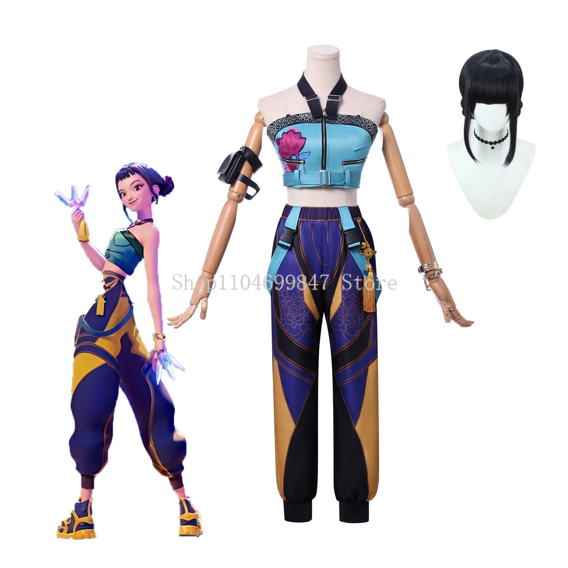 Demon Hunters Zoey Cosplay Costume Anime Fantasy Roleplay Outfits Wig Ring Halloween Costumes for Women Adult Party Suit