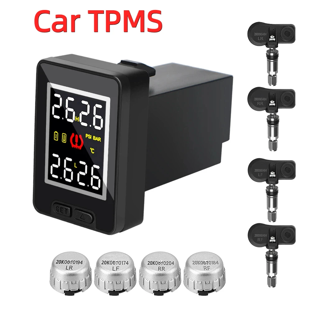 Car TPMS Wireless for Toyota Tire Pressure Monitor System Security Alarm Tyre Temperature 4 External /Internal Sensor Save Fuel