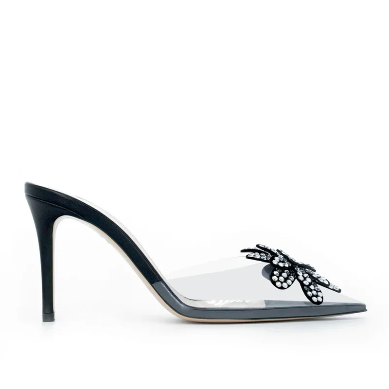 شباشب متقابكة على شكل زهرة كريستال مثيرة بمقدمة مدببة وألوان مختلطة سهلة الارتداء أحذية نسائية عصرية على الموضة