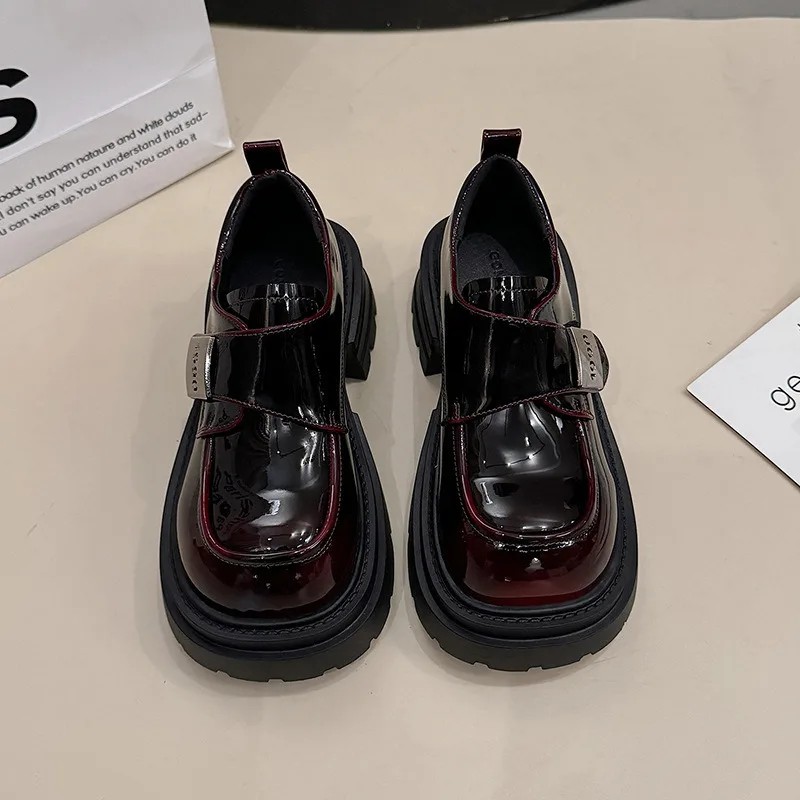 

Loafers Shoes Women's Autumn Style British Style Commuter Versatile Thick Soled Thick Heel Popular Leather Shoes Mary Jane Shoes