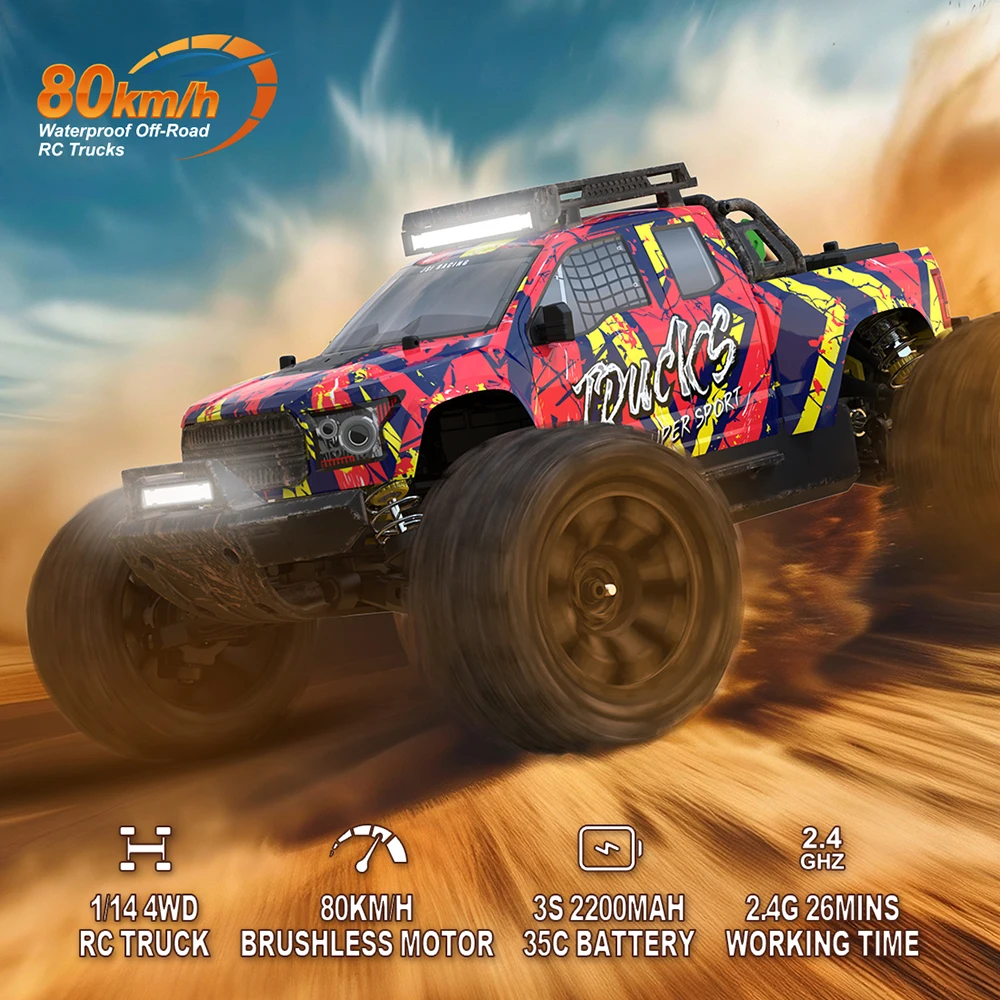 JIUSI PT14R MT14R 1/14 RC Cars 4WD 80km/h Brushless Motor 2.4G Racing Car High Speed Off-road RC Truck HOT SALE