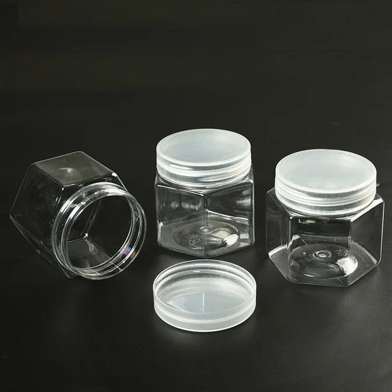 Multi-use Clear Hex Container With Plastic Lid Empty Plastic Jar Cosmetic Sample Hardware Hair Tie Small Item Sealed Storage Box