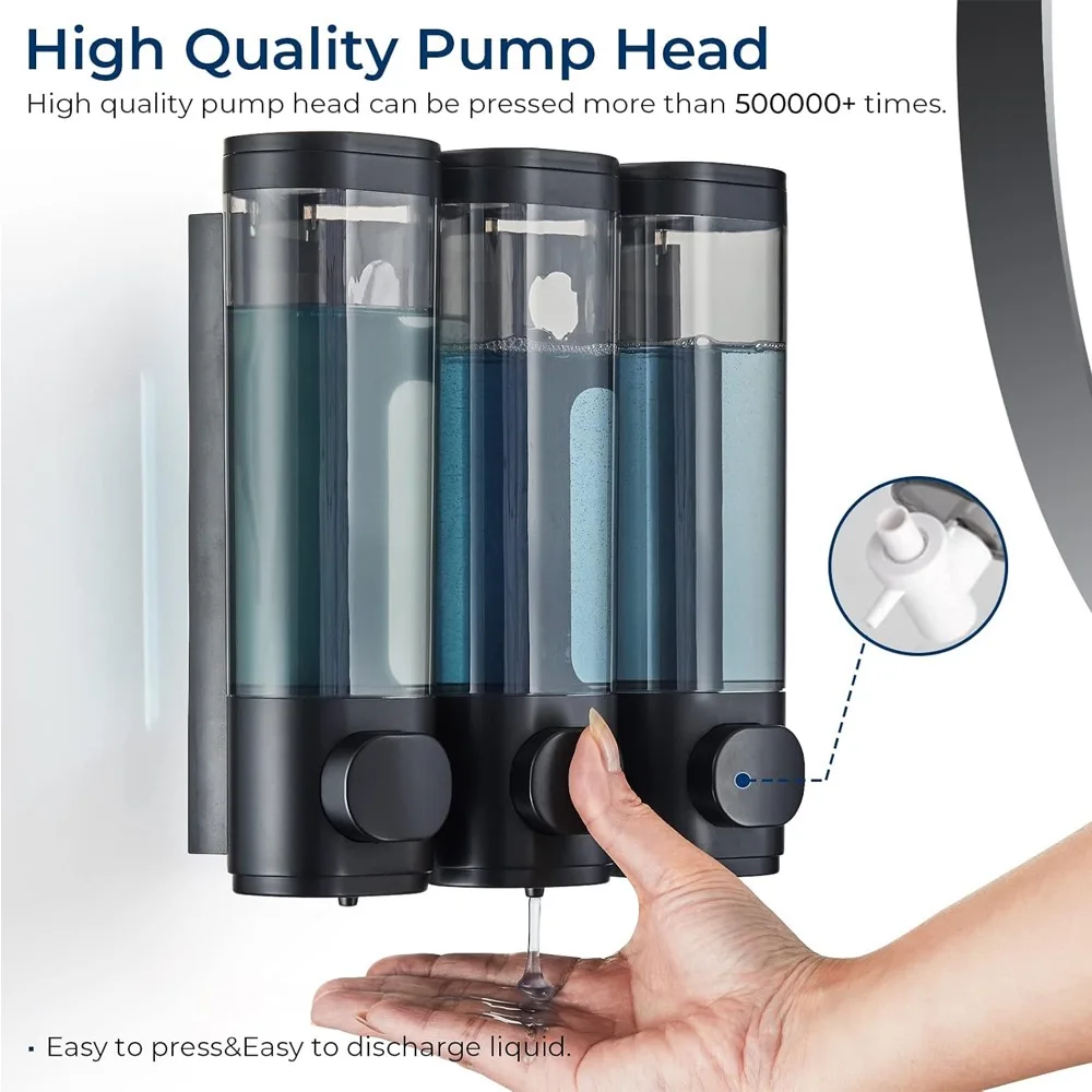 Liquid Soap Dispenser Three-Head  Shower and Lotion Dispenser Waterproof Shampoo Gel Container Wall Mount with Clear Window
