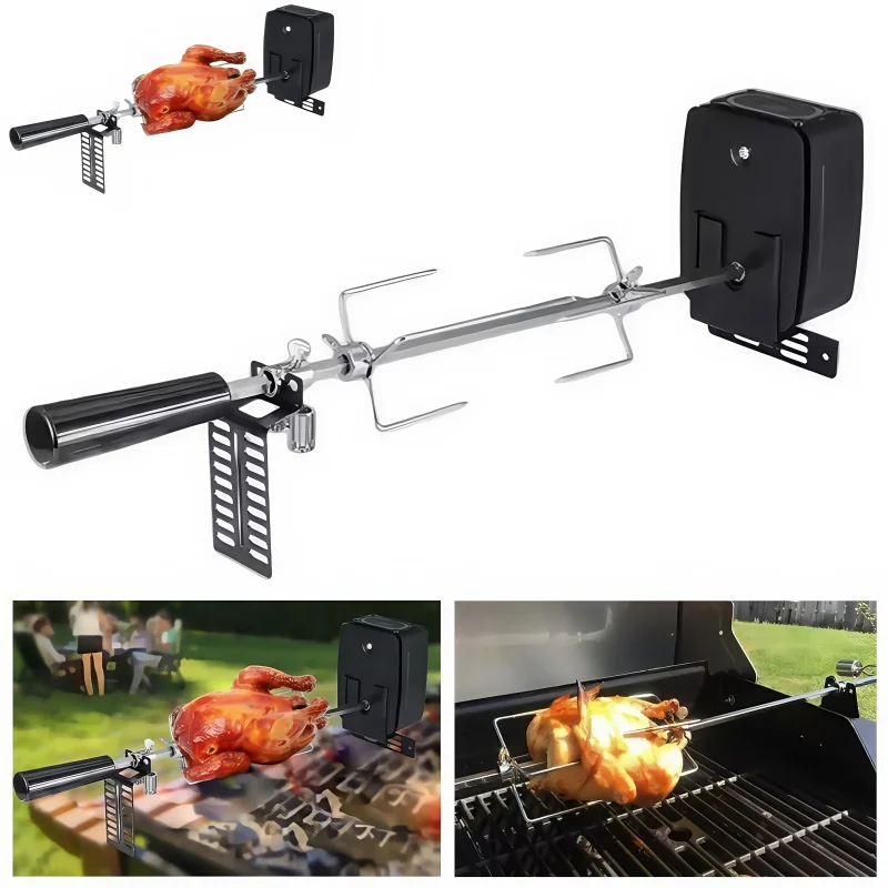 

Automatic Electric BBQ Rotisserie Kit Stainless Steel Grill Motor 360 Rotation For Camping Outdoor Whole Chicken Cooking Tool