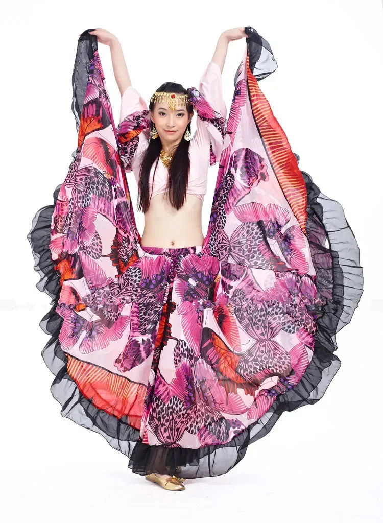 Falda Gitana con Estampado Floral de 720 Grados, Ropa Tribal para Danza del Vientre, Traje de Danza del Vientre, Ropa de Flamenco, Vestuario para Espectáculo Escénico Español, Egipto