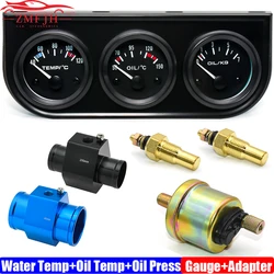 3IN1 Water Temperature Meter+Oil Temp Gauge+Oil Pressure Gauge with Radiator Hose Adapter 26MM-40MM Car Triple Meter Kits 12V