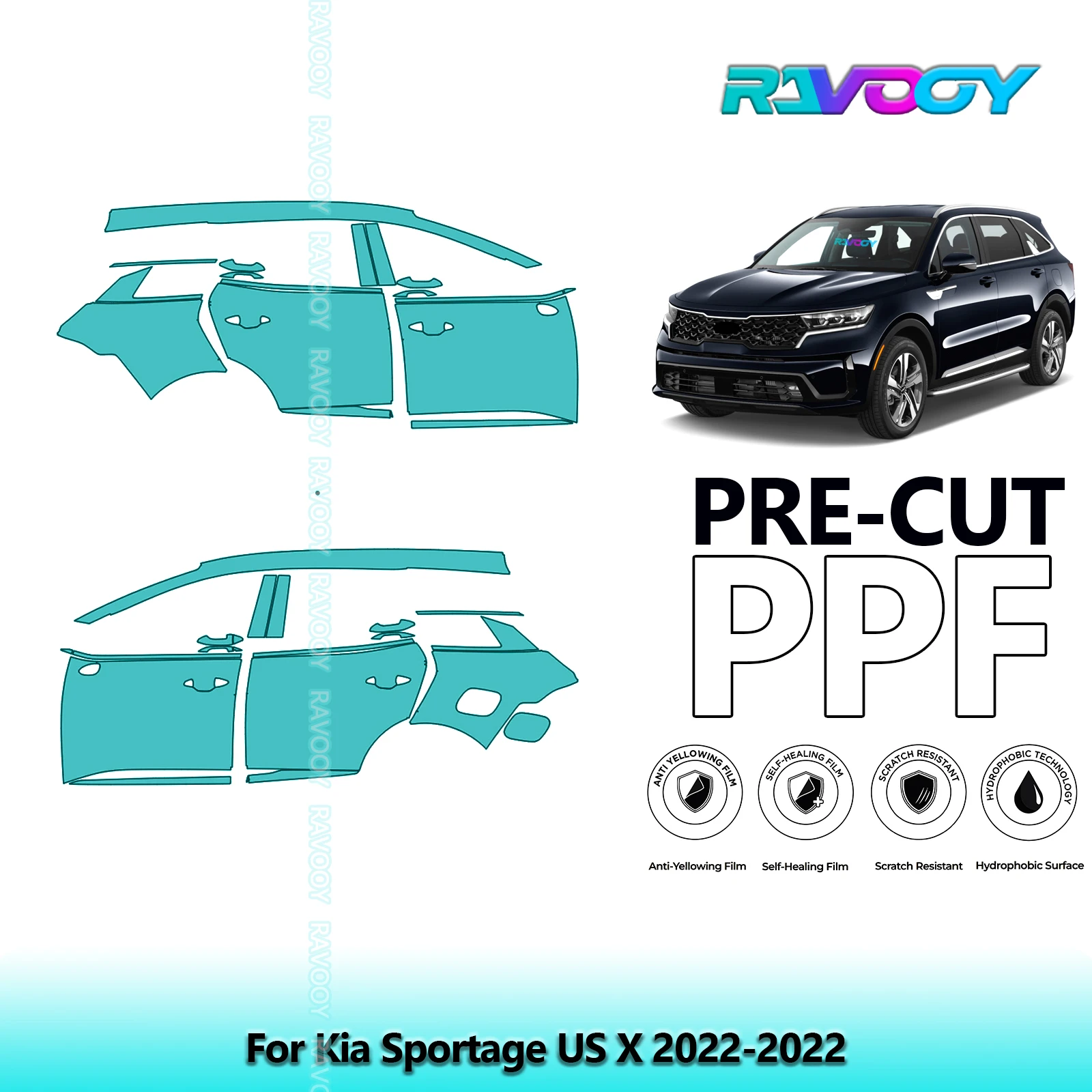 

For Kia Sportage US X 2022-2022 8.5mil Clear Matte Pre-Cut PPF Door & A/B Pillar Kit TPU Paint Protection Film Set