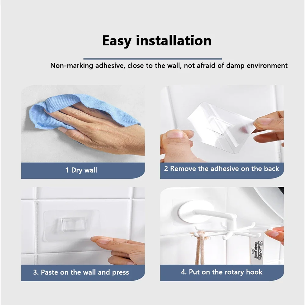 Multi Functional 360 ° Rotating 7-claw Hook, Kitchen Seamless Storage Hook, Household Non Perforated Adhesive Hook