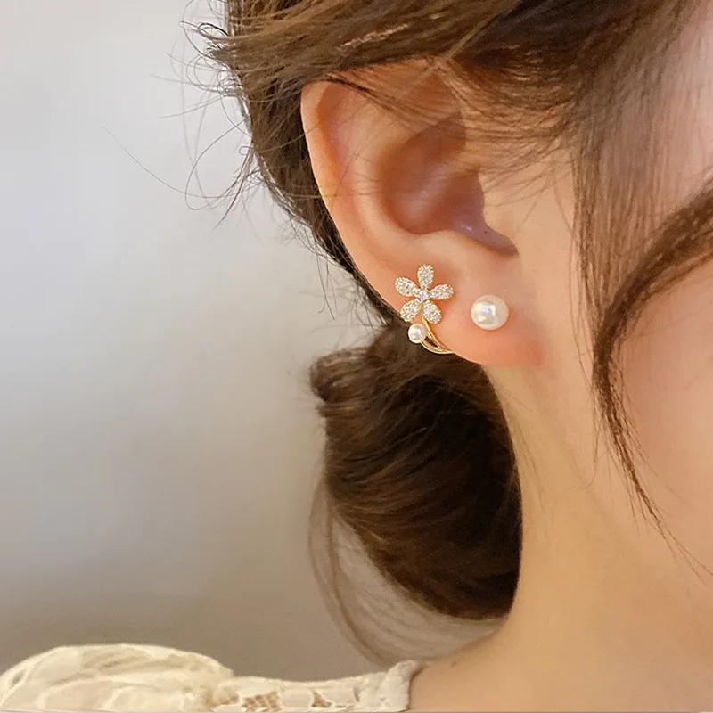 Korean Elegant Imitation Pearl Stud Earrings For Women Fashion Flower Mermaid Geometric Earring Female Wedding Party Jewelry
