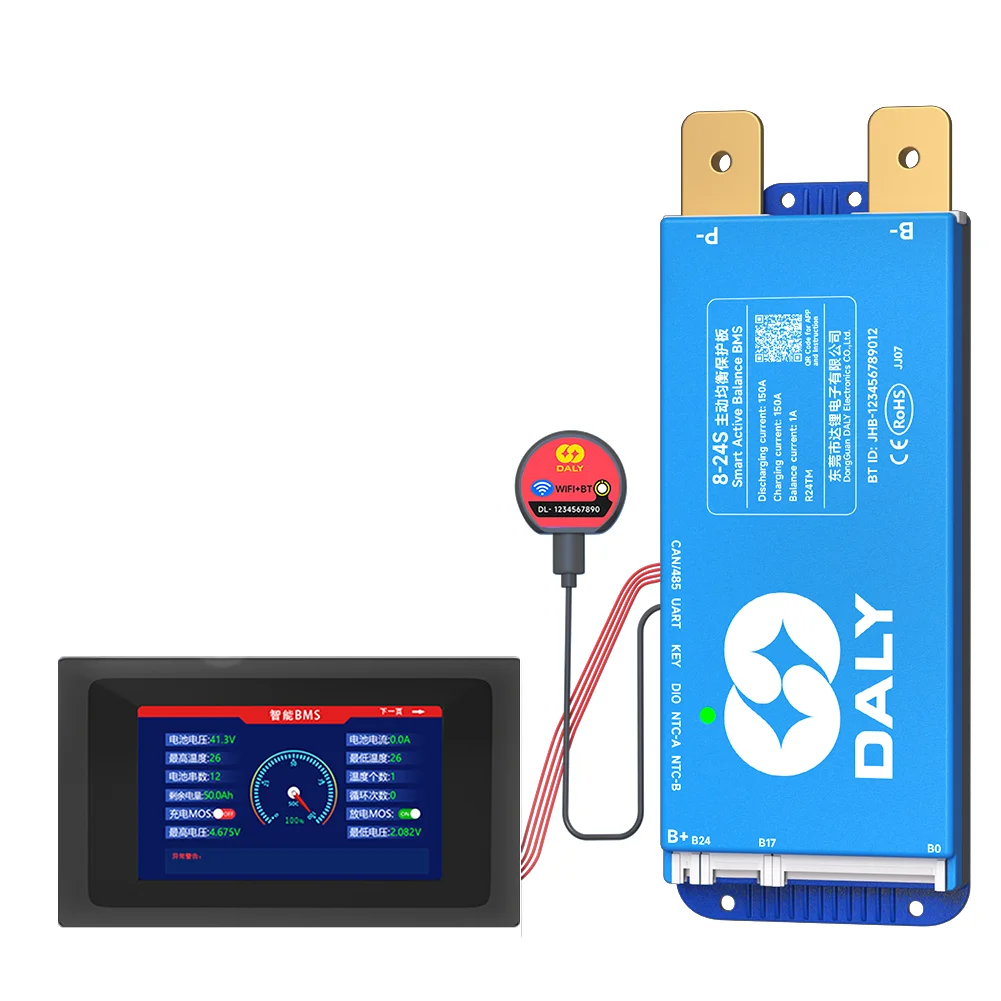 

Daly Smart BMS with Active Balance Wifi Bluetooth LCD display 4S 8S 16S 24S 100A 150A Li-ion lifepo4 LTO RS485 CANBUS Inverter