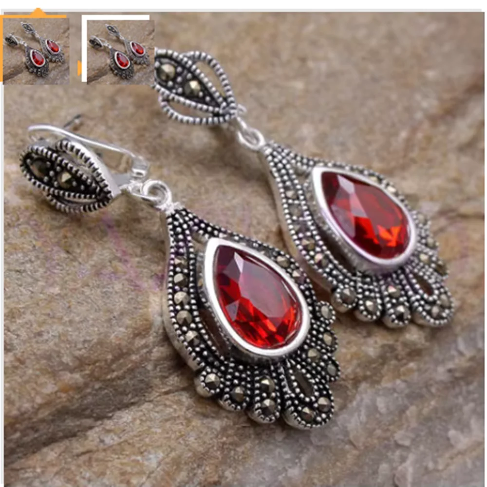 whosale red crystal hook earrings Vintage style red blue coral Lever back Earring